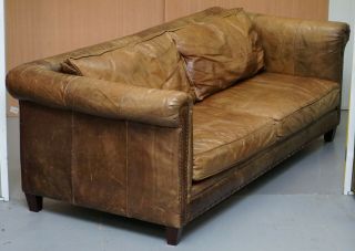 Lovely Ralph Lauren Aged Style Brown Heritage Thick Leather Sofa Stunning Patina