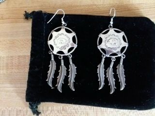 Native American Navajo Vintage Sterling Silver Earrings Signed Ss Rare