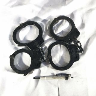 2 Vintage Smith And Wesson Handcuffs Model M - 100 Black With Pen Key