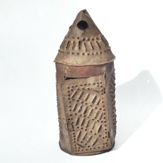 Antique Punched Pierced Tin Lantern Folk Art Rustic