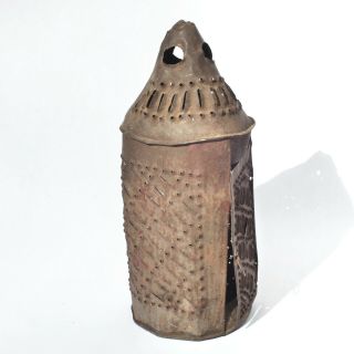 Antique punched pierced tin lantern folk art rustic 2