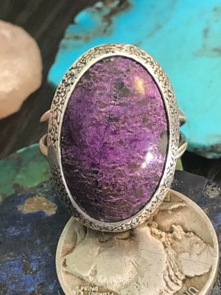 Vintage Native American Purple Sugilite Sterling Silver Oval Ring 8 G Size 7 1/2