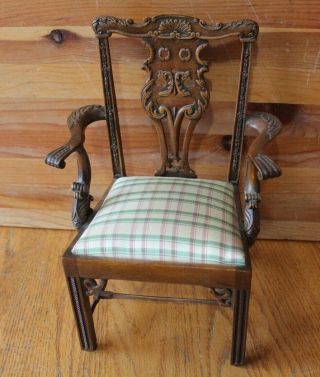 Wooden Doll Chair Furniture Vintage Hand Made Carved Ornate Upholstered Chair