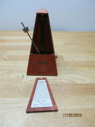 Vintage Seth Thomas Wind Up Metronome De Maelzel,  Wooden Case,  E873 - 111