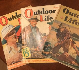 3 Outdoor Life Magazines March 1935,  June 1936 & August 1944