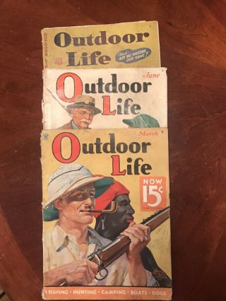 3 Outdoor Life magazines March 1935,  June 1936 & August 1944 2