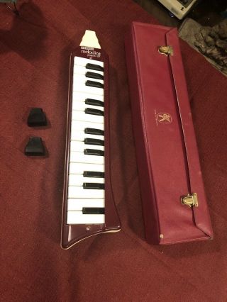 Vintage Red & White Hohner Melodica Piano 27 In Case,  3 Tips.  Fast