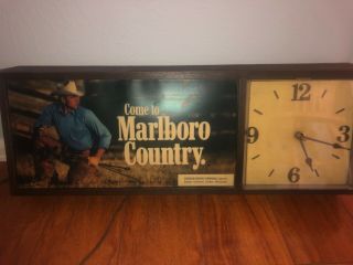 Vintage Marlboro Clock Sign " Come To Marlboro Country " 1980 