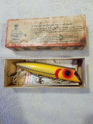 Vintage Heddon Salmon King Basser 8550xry Yellow Shore Minnow