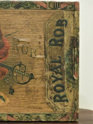 RARE Antique VINTAGE 1920 WOOD TOBACCO Adv FLECK CIGAR Box ROYAL ROB Tax Stamp 3