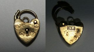Vintage 9ct Gold Heart Padlock Clasp Charm For Bracelet 1975 0.  78 Gr