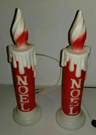 Vintage Blow Mold Noel Red Candles Dapol Industries Set Of 2 / 14 Inches Tall