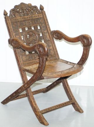 Very Rare Early 19th Century Chinese Hand Carved Wood Armchair Dragons & Bats