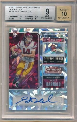 Sam Darnold 2018 Panini Contenders Rookie Cracked Ice Auto Sp /23 Bgs 9 10
