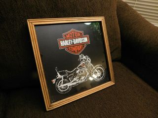 Vintage Harley - Davidson Framed Glass Mirror Carnival Prize 13 X 13