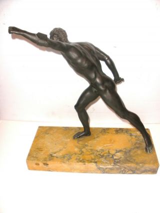 Antique 19thc Borghese Gladiator Warrior Grand Tour Bronze Male Nude Sculpture