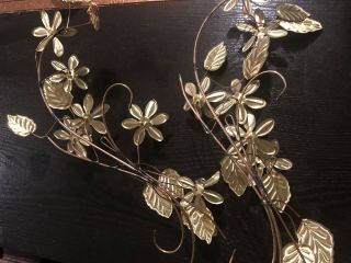 (2) Vintage Mid Century Modern Brass Wall Art Decor Metal Flowers 2