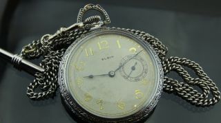 Very Rare Antique Gold Filled Elgin Pocket Watch 12s & Pocket Watch Chain/t - Bar