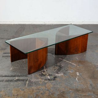 Mid Century Modern Coffee Table Glass Walnut Lane Vladimir Kagan Pearsall