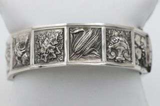Vintage Antique Sterling Silver Harvest Bangle Bracelet