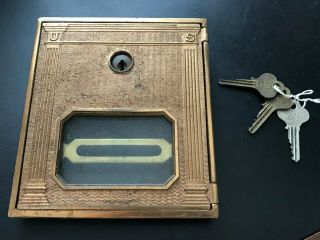 Antique Brass Post Office Corbin Postal Door With 3 Keys - Vintage Mail Box Us 1