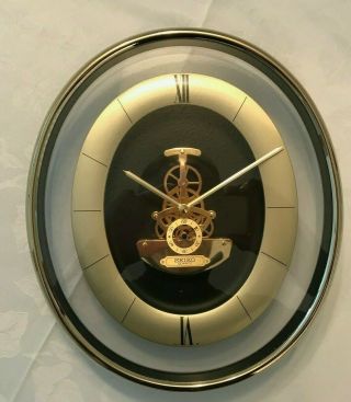 Vintage Seiko Oval Skeleton Wall Clock Qax201 - 12404 Brass And Glass