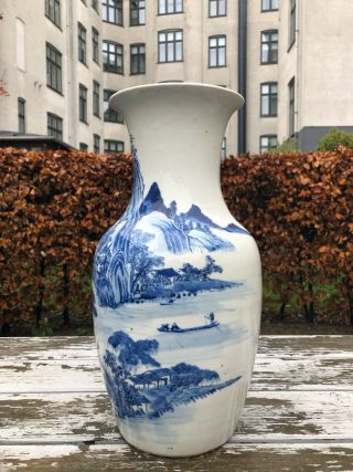 A blue and white vase with mountain scene,  H.  42 CM 3