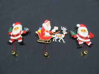Three (3) Vintage Christmas Pull String Pin Santa Claus Moving Arms Reindeer