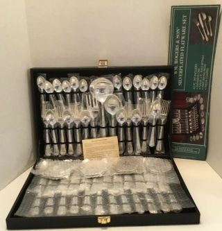 Wm Rogers & Son Silver Plate Flatware Set Enchanted Rose 63 Pc W/ Coasters