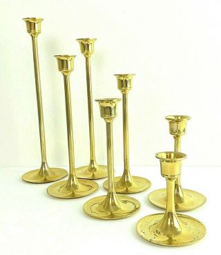 Solid Brass Tapered Candle Holders 7 Graduated Candlestick Wedding Event Vintage
