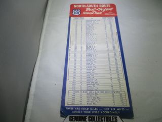 " Vintage " North - South Route Us 301 The Tobacco Trail Mileage Between Cities 1959