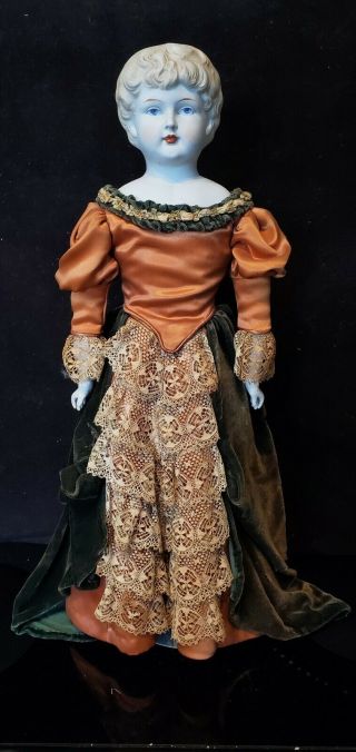 Rare Large 20 " Antique 1880 German Parian German China Head Doll Victorian Dress