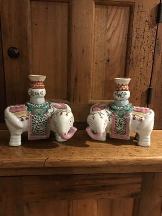 Vintage Republic Of China Ceramic Elephant Candle Holders Chinese