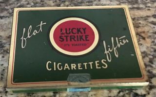 Vintage Tin " Lucky Strike " Flat Fifties Cigarettes 1935 Extremely Rare