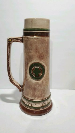 Vintage Rare 1982 Anheuser - Busch Beer Stein Green Cross 20 Years Safety Award