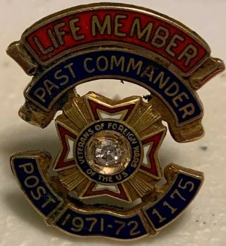 Vintage Vfw Life Member Award Pin - Veterans Of Foreign Wars Past Commander 1971