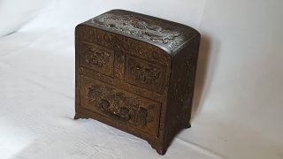 Japanese Bronze Vintage Art Nouveau Oriental Antique Table Cabinet Box Casket