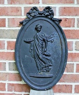 Antique Victorian Cast Iron Wall Plaque Neoclassical Grecian Woman Architectural