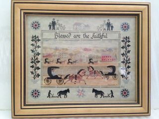 Scherenschnitte Blessed Are The Faithful Framed Signed Amish Folk Art 1990 Vtg