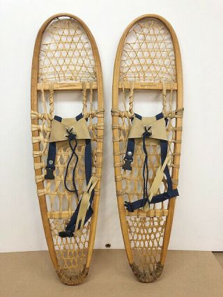 Antique Vintage 10 " X 36 " Indian Made Trapper Snowshoes Usable Or Decor
