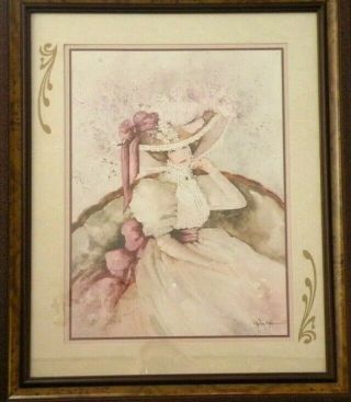 Vintage Home Interiors Victorian Lady In Hat And Sitting Picture Cherry Frame