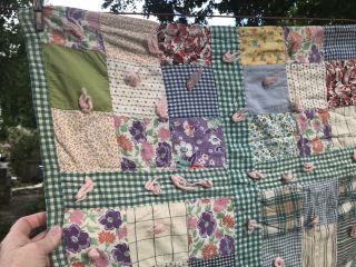 Vtg Quilt Nine Patch Antique Cotton Feedsack Lap Baby Doll 42x36 Gingham 20s/30s