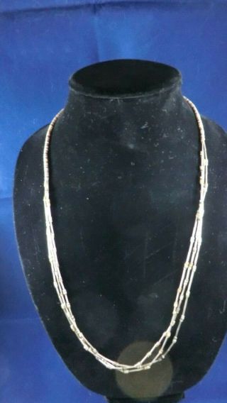 Vintage Shell And Sterling Silver Linked Bead Necklace Multi Strand 28in.