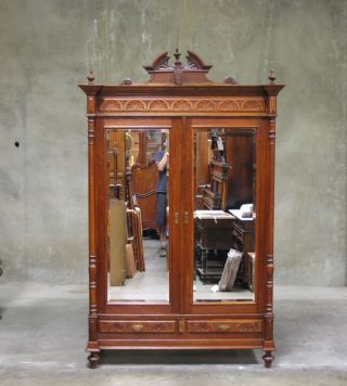 Antique French Oak Renaissance 2 Door Armoire Wardrobe Cabinet