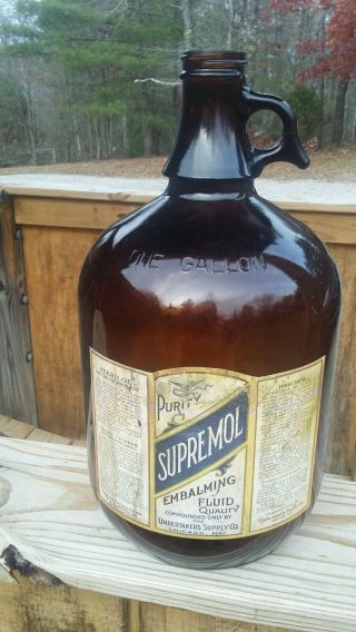 Antique Supremol Embalming Fluid 1 Gal.  Bottle Undertakers Supply Chicago,  Ill