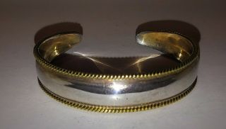 Vintage Mexico Sterling Silver With Gold Edge Cuff Bracelet