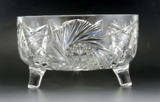 Antique Abp American Brilliant Period Clark Cut Glass Footed Serving Bowl