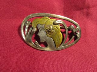 Rare,  Vintage 925 Sterling Silver Gem Lady Design Pin Brooch