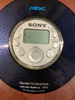 VIntage Sony D - NF420 PSBLUE MP3/ATRAC3 Psyc CD Walkman with FM AM TV Weather 3
