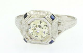 Antique 14k White Gold 1.  16ct Vs2 - J Diamond And Sapphire Wedding Ring Size 8